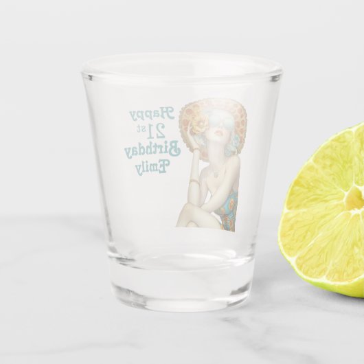 レトログラマースタイリッシュガール21歳の誕生日のために ショットグラス (裏面)