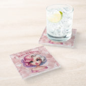 レトログラマー女の子アニメーションかわいい漫画美しい ガラスコースター (アングル)