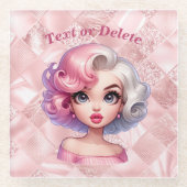 レトログラマー女の子アニメーションかわいい漫画美しい ガラスコースター (正面)