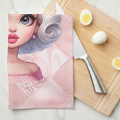 レトログラマー女の子アニメーションかわいい漫画美しい キッチンタオル (四つ折り)