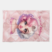 レトログラマー女の子アニメーションかわいい漫画美しい キッチンタオル (横)