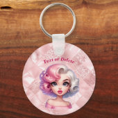 レトログラマー女の子アニメーションかわいい漫画美しい キーホルダー (正面)