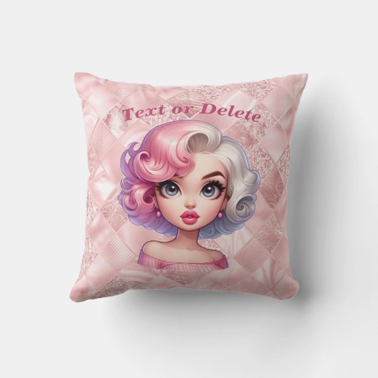 レトログラマー女の子アニメーションかわいい漫画美しい クッション (裏面)