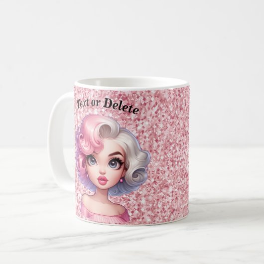 レトログラマー女の子アニメーションかわいい漫画美しい コーヒーマグカップ (正面左)