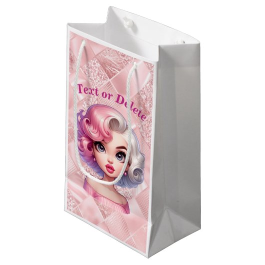 レトログラマー女の子アニメーションかわいい漫画美しい スモールペーパーバッグ (正面アングル)