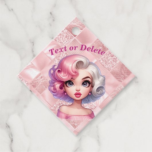 レトログラマー女の子アニメーションかわいい漫画美しい フェイバータグ (正面)