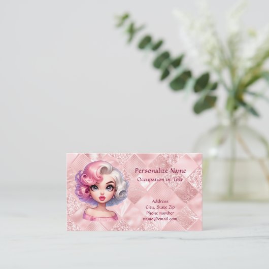 レトログラマー女の子アニメーションかわいい漫画美しい 名刺 (スタンド正面)