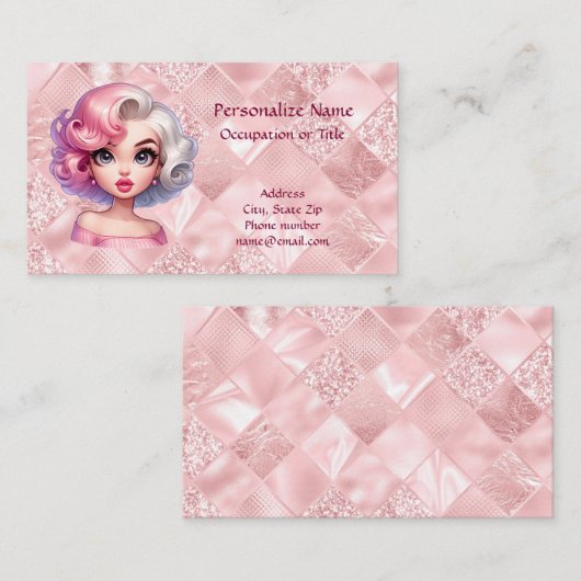 レトログラマー女の子アニメーションかわいい漫画美しい 名刺 (正面/裏面)