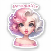 レトログラマー女の子アニメーション漫画パーソナライズ シール (正面)