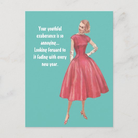 レトログラマー女性皮肉誕生日はがき ポストカード (正面)