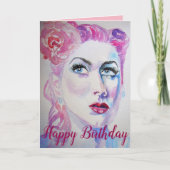 レトログラムガールズ誕生日カードウォーター色 カード (正面)