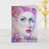 レトログラムガールズ誕生日カードウォーター色 カード (黄色い花)