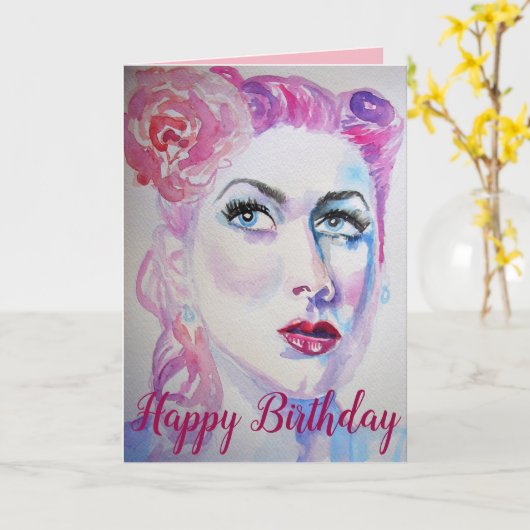 レトログラムガールズ誕生日カードウォーター色 カード (黄色い花)