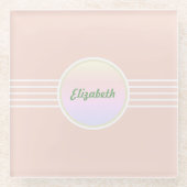 レトログラムパパーソナライズされたステルコーラルピンクアンドオパール ガラスコースター (正面)