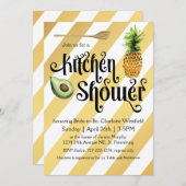 レトログラム金ゴールドストライプキッチンシャワー 招待状 (正面/裏面)