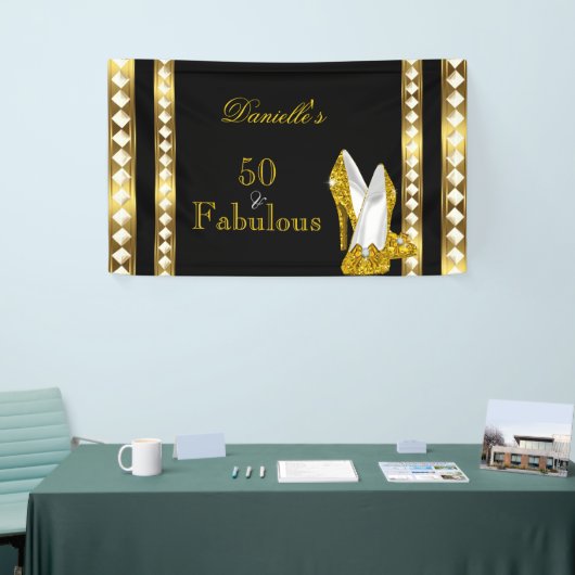 レトログラモールハリウッドファブラス50金ゴールドデコヒール 横断幕 (トレードショー)