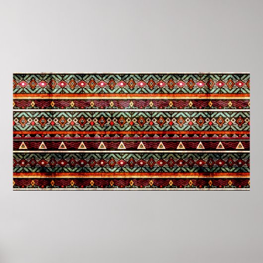 レトログランジスタイルの部族フォークパターン ポスター (正面)
