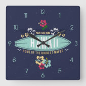 レトログランジヴィンテージアロハハワイサーファー スクエア壁時計 (正面)