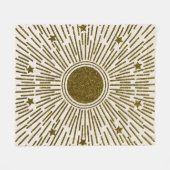 レトログリッター、金色の太陽と光線 フリースブランケット (正面(横))