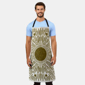 レトログリッター、金色の太陽光線 エプロン (着用した状態)