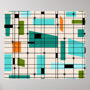 レトログリッドとスターバストポスター ポスター