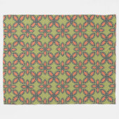 レトログリーンとオレンジ抽象芸術フローラルパターン フリースブランケット (正面(横))