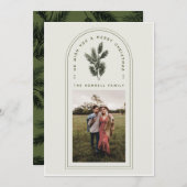 レトログリーンとクリームアーチと松の枝写真 シーズンカード (正面/裏面)