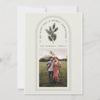 レトログリーンとクリームアーチと松の枝写真 シーズンカード