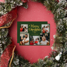 レトログリーンとゴールドのメリークリスマス家族写真