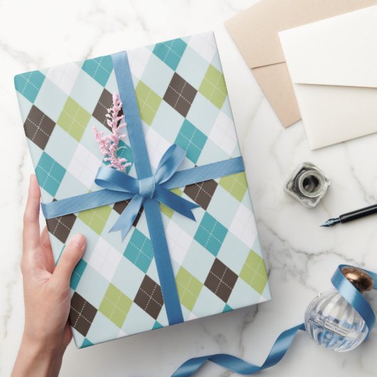 レトログリーンとターコイズアーガイルパターン ラッピングペーパー (ギフト)