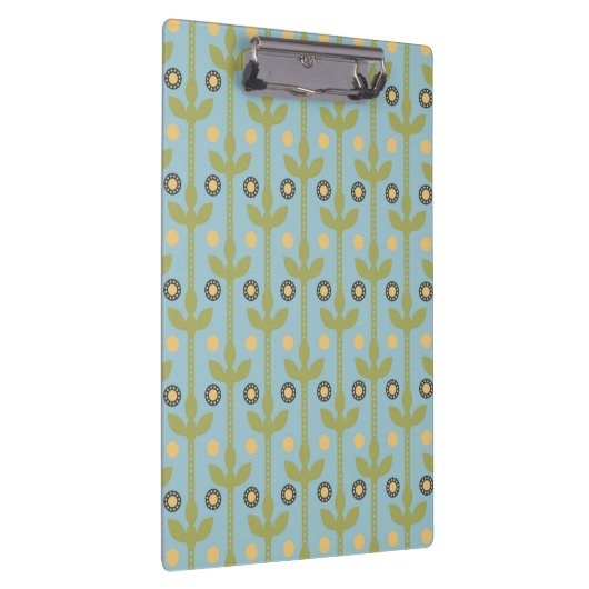 レトログリーンとブルーかわいい民俗花の柄 クリップボード (右)