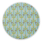 レトログリーンとブルーかわいい民俗花の柄 セラミックノブ (正面)