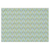 レトログリーンとブルーかわいい民俗花の柄 テーブルクロス (正面(横))