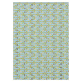 レトログリーンとブルーかわいい民俗花の柄 テーブルクロス (正面)