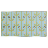 レトログリーンとブルーかわいい民俗花の柄 枕カバー (正面左)