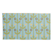 レトログリーンとブルーかわいい民俗花の柄 枕カバー (裏面-右)