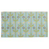 レトログリーンとブルーかわいい民俗花の柄 枕カバー (正面右)