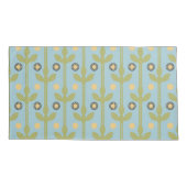 レトログリーンとブルーかわいい民俗花の柄 枕カバー (裏面-左)