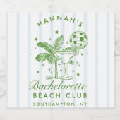 レトログリーンとブルーストライプバチェロレッテきらめく スパークリングワインラベル (シングルラベル)