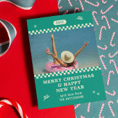 レトログリーンのクリスマスフォトカード シーズンカード