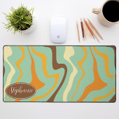 レトログリーンイエローブラウンマーブルスワール デスクマット