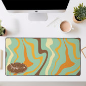 レトログリーンイエローブラウンマーブルスワール デスクマット