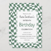 レトログリーンウェーブチェック誕生日 招待状 (正面/裏面)