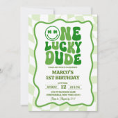 レトログリーンウェーブパトリックスデイ誕生日 招待状 (正面)