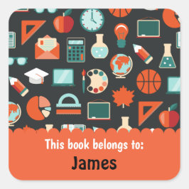 レトログリーンオレンジスクール用品パーソナライズされた スクエアシール