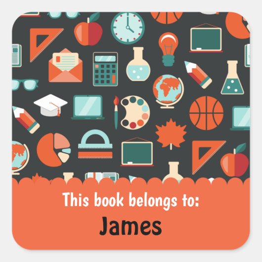 レトログリーンオレンジスクール用品パーソナライズされた スクエアシール (正面)