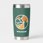 レトログリーンオレンジマウンテンアドベンチャーキャンプ 保温保冷タンブラー (背面)