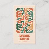 レトログリーンオレンジQRコードグルーヴィーフローラボー 名刺 (正面)