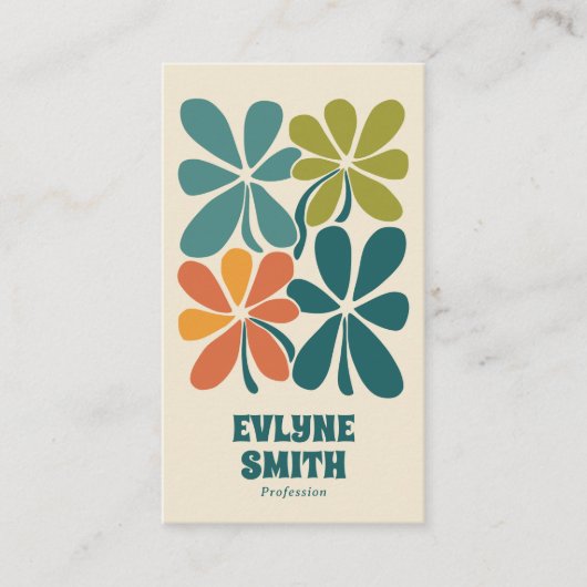 レトログリーンオレンジQRコードボホフローラ ユニーク 名刺 (正面)