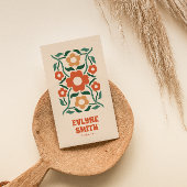 レトログリーンオレンジQRコードGroovyフローラおもしろい 名刺